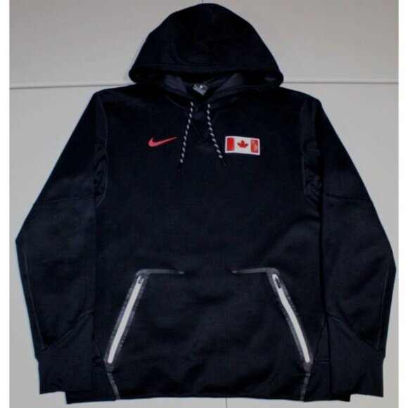 Mens Nike Dri Fit Canada Flag Hoodie Sweatshirt Pullover Medium Black 865979 - Picture 1 of 5